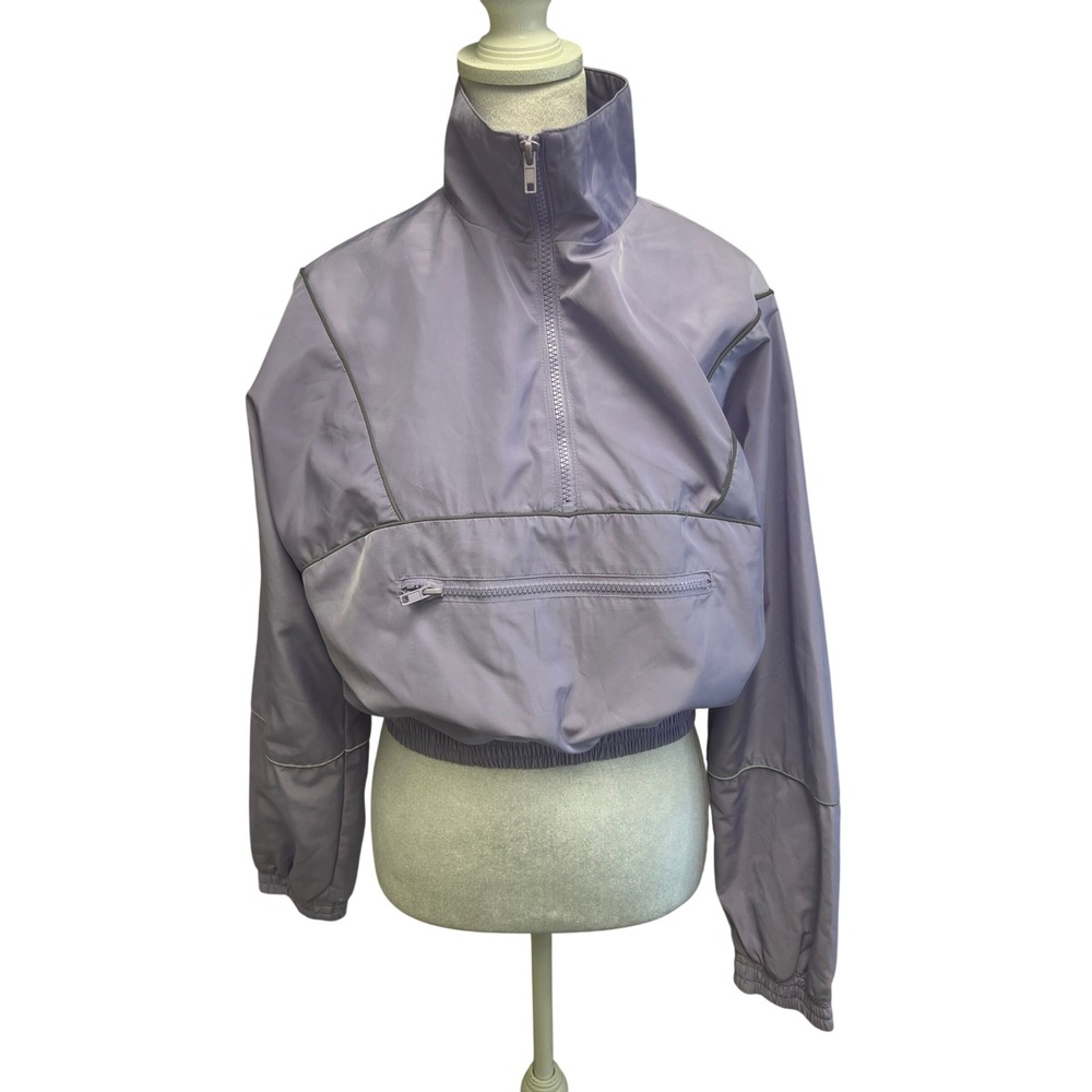 Coquette Windbreaker Jacket Womens Sz S Lavender Purple Cropped Zip Anorak Y2K